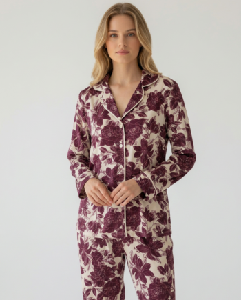 Σατέν Πιτζάμα Σακάκι  Peony 97% Pes - 3% el – 611504 - BURGUNDY