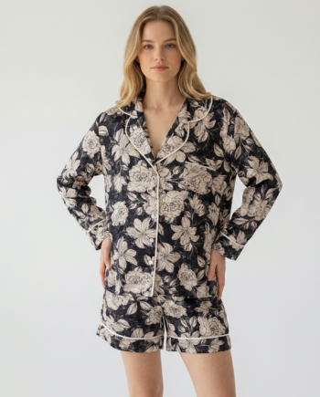 Σατέν Πιτζάμα Σακάκι με βερμούδα Peony  97% Pes - 3% el  –611505 - BLUE