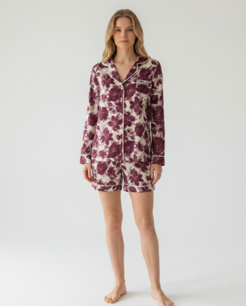 Σατέν Πιτζάμα Σακάκι με βερμούδα Peony  97% Pes - 3% el  –611505 - BURGUNDY