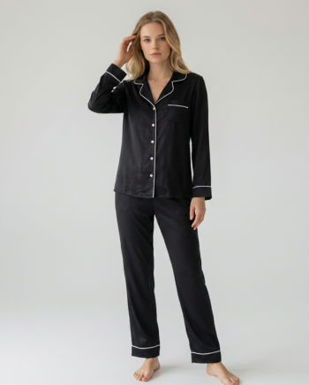 Σατέν Πιτζάμα Σακάκι Μονόχρωμη  100%pes–  611509 - BLACK