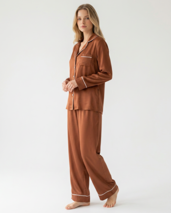 Σατέν Πιτζάμα Σακάκι Μονόχρωμη  100%pes–  611509 - BROWN