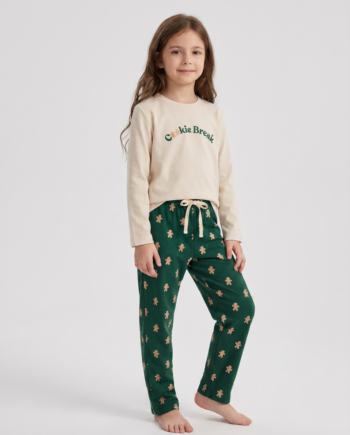Εφηβική Πιτζάμα  με Στάμπα Cookies 100%cotton  –  711404 - BEIGE/GREEN