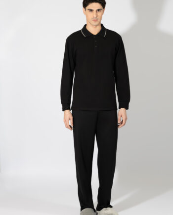 Ανδρική Πιτζάμα μονόχρωμη με Πικέ top/ cotton παντελόνι - 809312