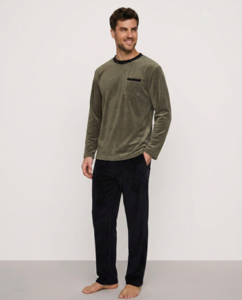 Ανδρική Πιτζάμα βελουτέ 80% cotton 20% pes – 811302 - OLIVE/BLACK