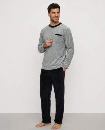 Ανδρική Πιτζάμα βελουτέ 80% cotton 20% pes – 811302 - GREY MEL/BLACK