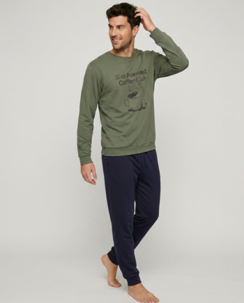 Ανδρική Πιτζάμα Sloth 100% cotton – 811308 - OLIVE/BLACK