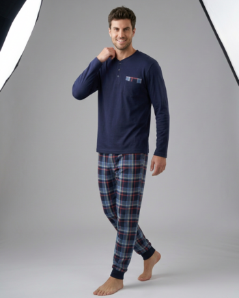 Ανδρική Πιτζάμα με πατιλέτα 100% cotton – 811311 - BLUE
