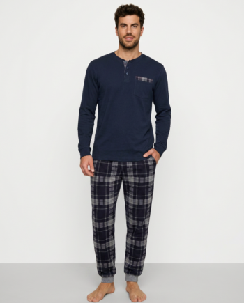 Ανδρική Πιτζάμα με πατιλέτα 100% cotton – 811314 - BLUE