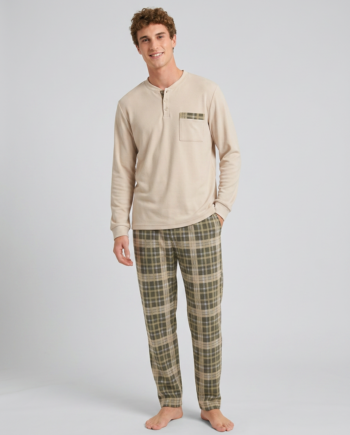 Ανδρική Πιτζάμα με πατιλέτα 100% cotton – 811317 - BEIGE