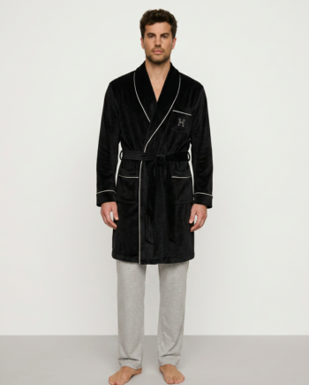 Ρόμπα soft velour σταυρωτή με ρέλι Η 94% pes 6% el – 811326 - BLACK