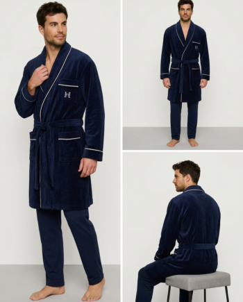 Ρόμπα soft velour σταυρωτή με ρέλι Η 94% pes 6% el – 811326 - BLUE