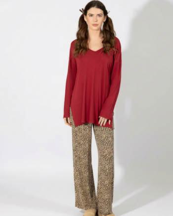 Γυναικεία Πιτζάμα micromodal Oversized Leopard – 109908 wine